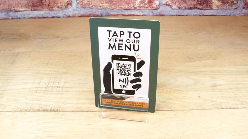 contactless menu card in stand