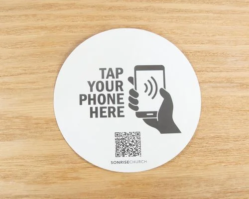 Close up image of an NFC Custom Print Flex Church NFC Label