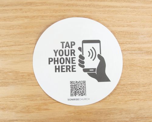 Close up image of an NFC Custom Print Flex Church NFC Label