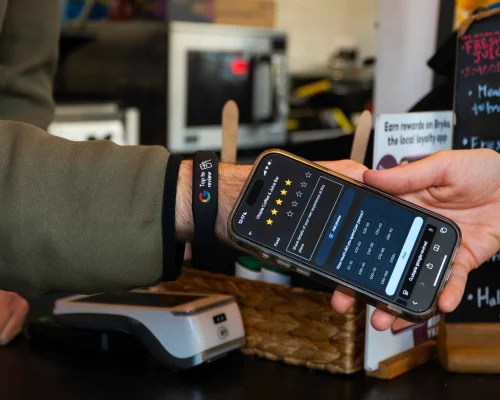 Detail of an NFC Google Review Wristband