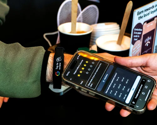 Side view of the NFC Google Review Wristband