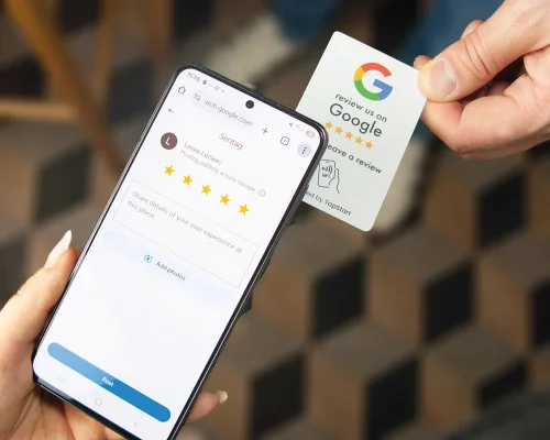 Detail of an NFC Google Review Carry Card