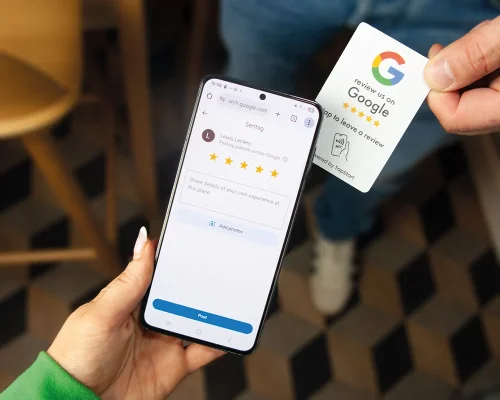Side view of the NFC Google Review Carry Card