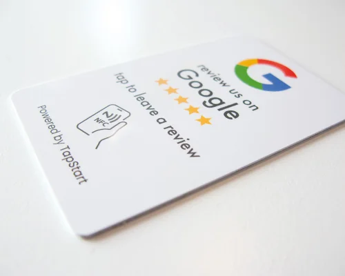 Close up image of an NFC Google Review Stick-on Card