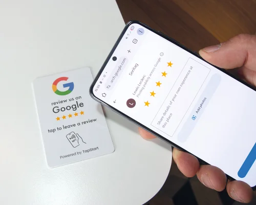 Side view of the NFC Google Review Stick-on Card