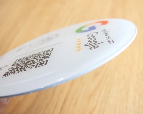 Close up image of an NFC Google Dome Review Plate