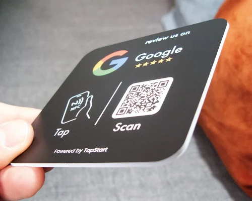 Detail of an NFC Google Review Square Plate