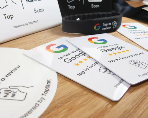 Close up image of an NFC Google Review Bundle