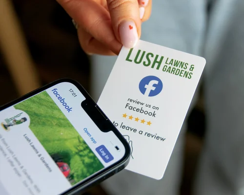 Close up image of an NFC Custom Print Review Carry Card