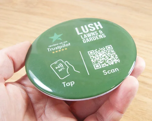 Close up image of an NFC Custom Print Dome Review Plate