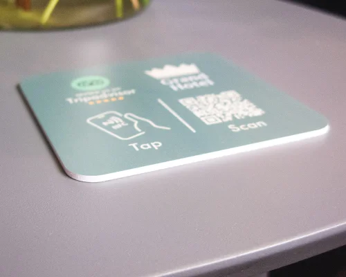 Close up image of an NFC Custom Print Review Square Plate