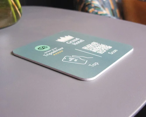 Detail of an NFC Custom Print Review Square Plate