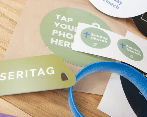 Close up image of an NFC Church NFC Tag Sample Pack