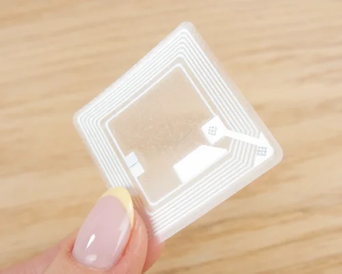 Close up image of an NFC 35mm Clear NTAG424