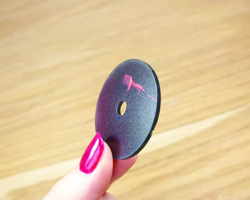 Close up image of an NFC CD Keyfobs NTAG213