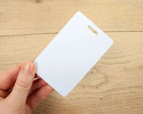 Close up image of an NFC PVC Card Slotted Gloss NTAG213